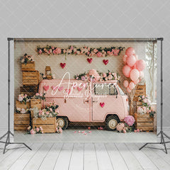 Aperturee - Aperturee Pink Motorhome Romantic Floral Valentines Day Backdrop