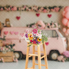 Aperturee - Aperturee Pink Motorhome Romantic Floral Valentines Day Backdrop