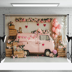 Aperturee - Aperturee Pink Motorhome Romantic Floral Valentines Day Backdrop