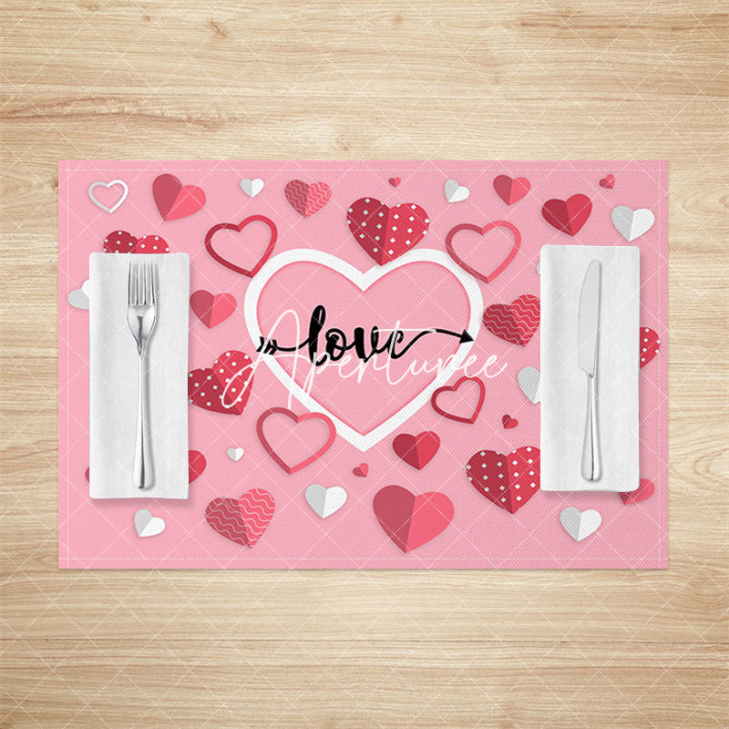 Aperturee - Aperturee Pink Origami Heart Valentines Day Set Of 4 Placemats