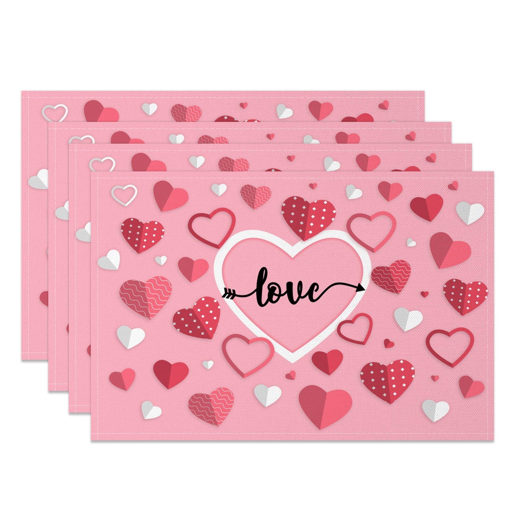 Aperturee - Aperturee Pink Origami Heart Valentines Day Set Of 4 Placemats