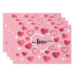 Aperturee - Aperturee Pink Origami Heart Valentines Day Set Of 4 Placemats