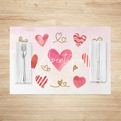 Aperturee - Aperturee Pink Painted Hearts Valentines Day Set Of 4 Placemats