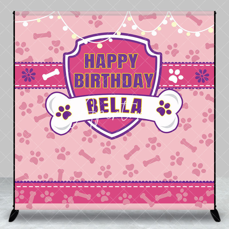 Aperturee - Aperturee Pink Paw Bone Print Custom Name Birthday Backdrop