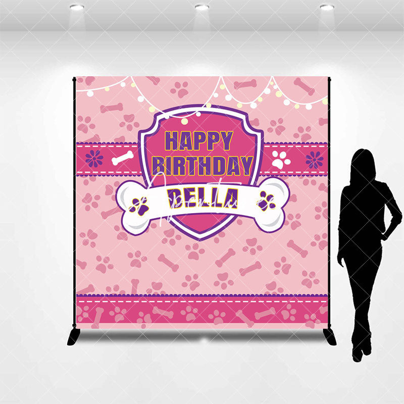 Aperturee - Aperturee Pink Paw Bone Print Custom Name Birthday Backdrop