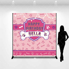 Aperturee - Aperturee Pink Paw Bone Print Custom Name Birthday Backdrop