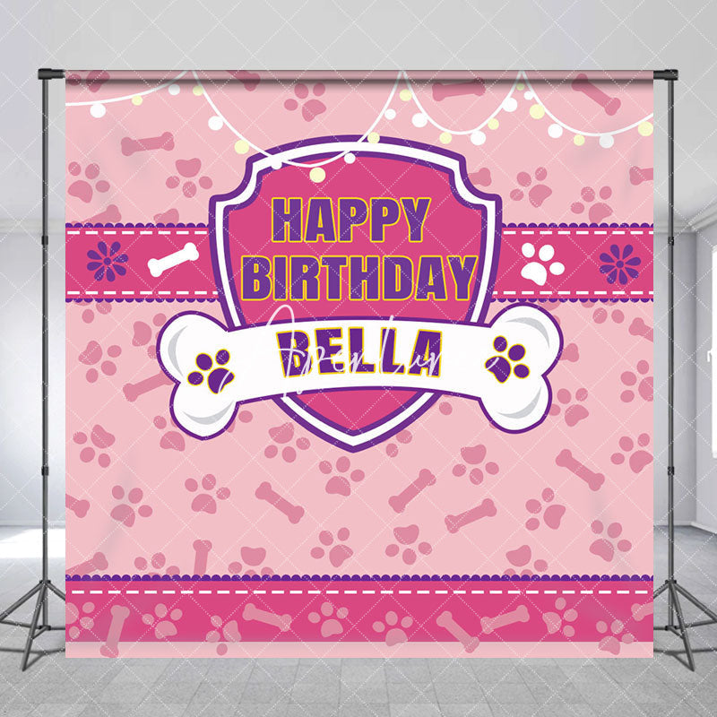 Aperturee - Aperturee Pink Paw Bone Print Custom Name Birthday Backdrop