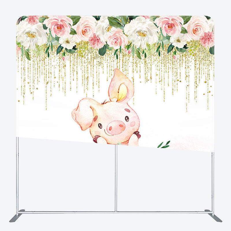 Aperturee - Aperturee Pink Pig Flower Fabric Backdrop Cover for Birthday