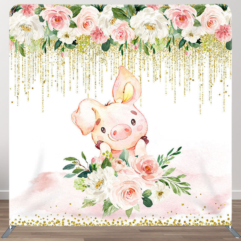 Aperturee - Aperturee Pink Pig Flower Fabric Backdrop Cover for Birthday