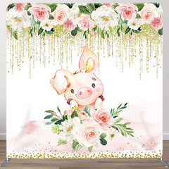 Aperturee - Aperturee Pink Pig Flower Fabric Backdrop Cover for Birthday