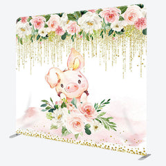 Aperturee - Aperturee Pink Pig Flower Fabric Backdrop Cover for Birthday