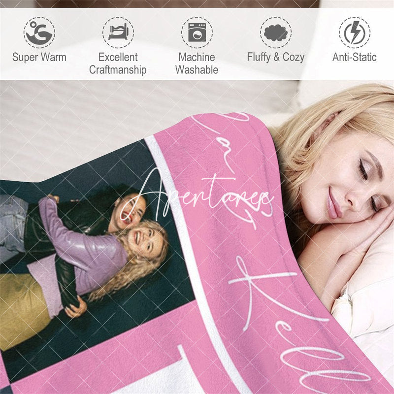 Aperturee - Aperturee Pink Plaid Best Friends Custom Name Photo Blanket