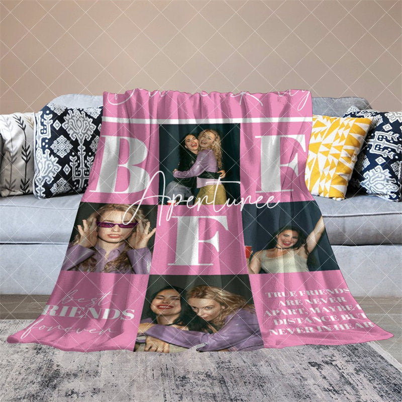 Aperturee - Aperturee Pink Plaid Best Friends Custom Name Photo Blanket