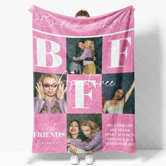 Aperturee - Aperturee Pink Plaid Best Friends Custom Name Photo Blanket