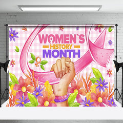 Aperturee - Aperturee Pink Plaid Floral Womens History Month Backdrop