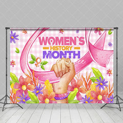 Aperturee - Aperturee Pink Plaid Floral Womens History Month Backdrop