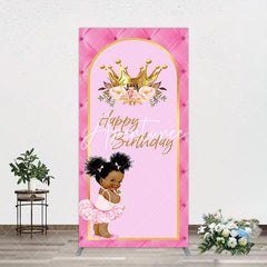 Aperturee - Aperturee Pink Princess Crown Floral Birthday Rectangle Backdrop