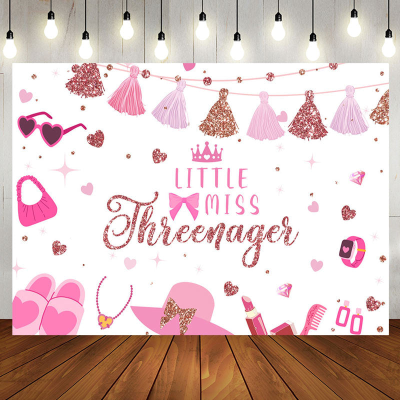 Aperturee - Aperturee Pink Princess Dress Miss Threenager Birthday Backdrop