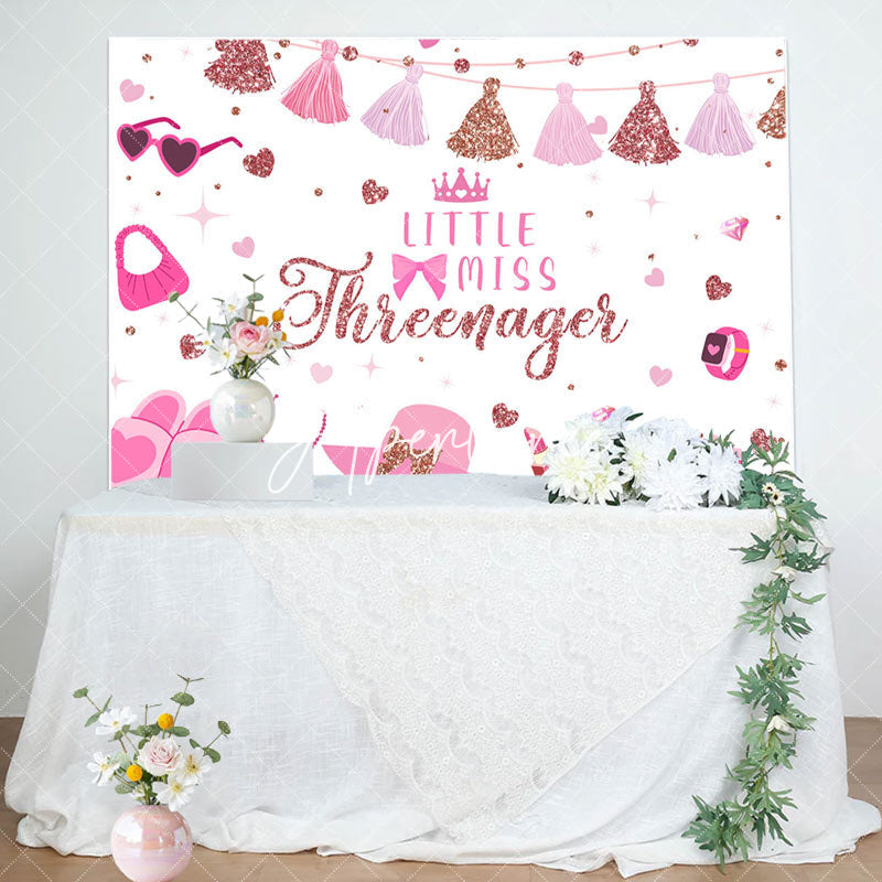 Aperturee - Aperturee Pink Princess Dress Miss Threenager Birthday Backdrop