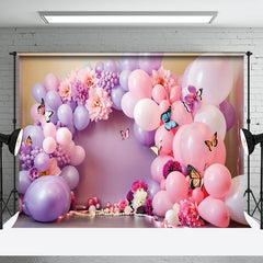 Aperturee - Aperturee Pink Purple Balloons Butterfly Cake Smash Backdrop