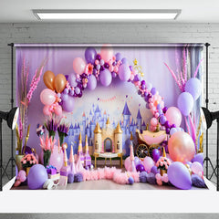 Aperturee - Aperturee Pink Purple Princess Birthday Cake Smash Backdrop