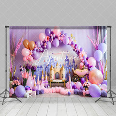 Aperturee - Aperturee Pink Purple Princess Birthday Cake Smash Backdrop