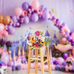 Aperturee - Aperturee Pink Purple Princess Birthday Cake Smash Backdrop