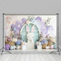 Aperturee - Aperturee Pink Purple Wall Bunny Floral Eggs Easter Backdrop