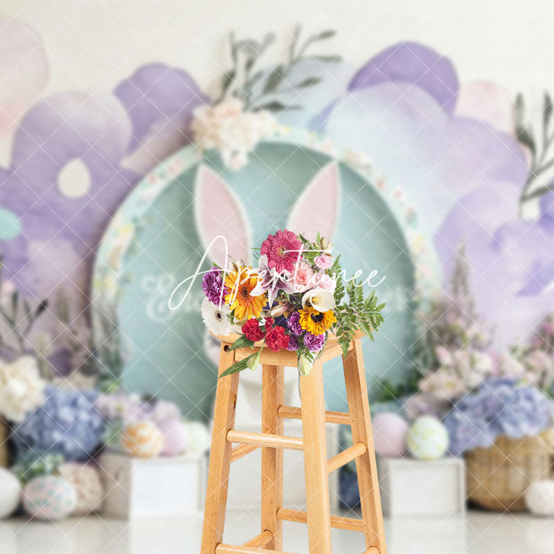 Aperturee - Aperturee Pink Purple Wall Bunny Floral Eggs Easter Backdrop