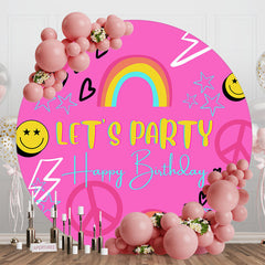 Aperturee - Aperturee Pink Rainbow Groovy Round Birthday Party Backdrop