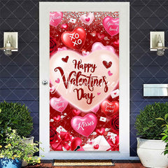 Aperturee - Aperturee Pink Red Hearts Balloon Valentines Day Door Cover