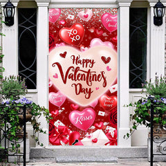 Aperturee - Aperturee Pink Red Hearts Balloon Valentines Day Door Cover