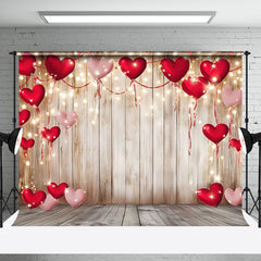 Aperturee - Aperturee Pink Red Hearts Brown Wooden Valentines Day Backdrop