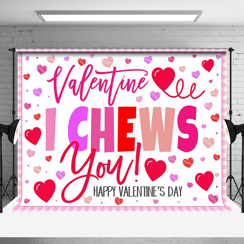 Aperturee - Aperturee Pink Red Hearts I Chews You Valentines Day Backdrop