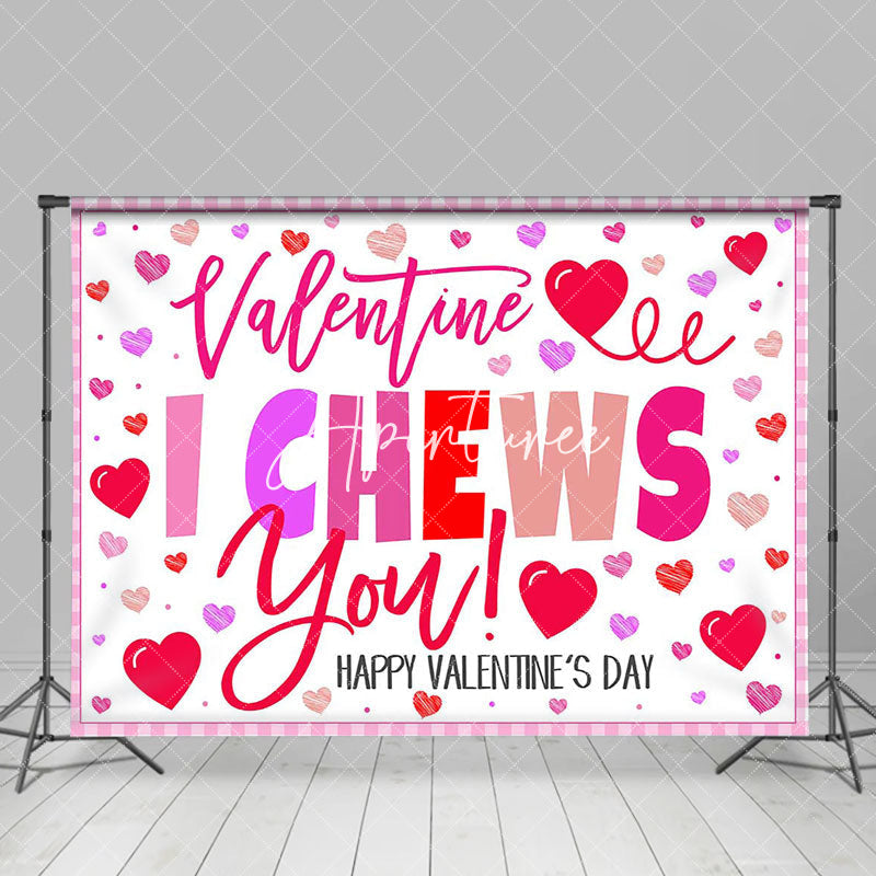 Aperturee - Aperturee Pink Red Hearts I Chews You Valentines Day Backdrop