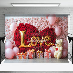 Aperturee - Aperturee Pink Red Rose Love Teddy Bear Gift Romantic Backdrop