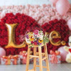 Aperturee - Aperturee Pink Red Rose Love Teddy Bear Gift Romantic Backdrop