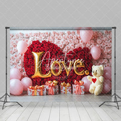 Aperturee - Aperturee Pink Red Rose Love Teddy Bear Gift Romantic Backdrop