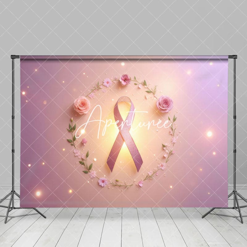 Aperturee - Aperturee Pink Ribbon Flower Breast Cancer Awareness Backdrop