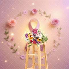 Aperturee - Aperturee Pink Ribbon Flower Breast Cancer Awareness Backdrop