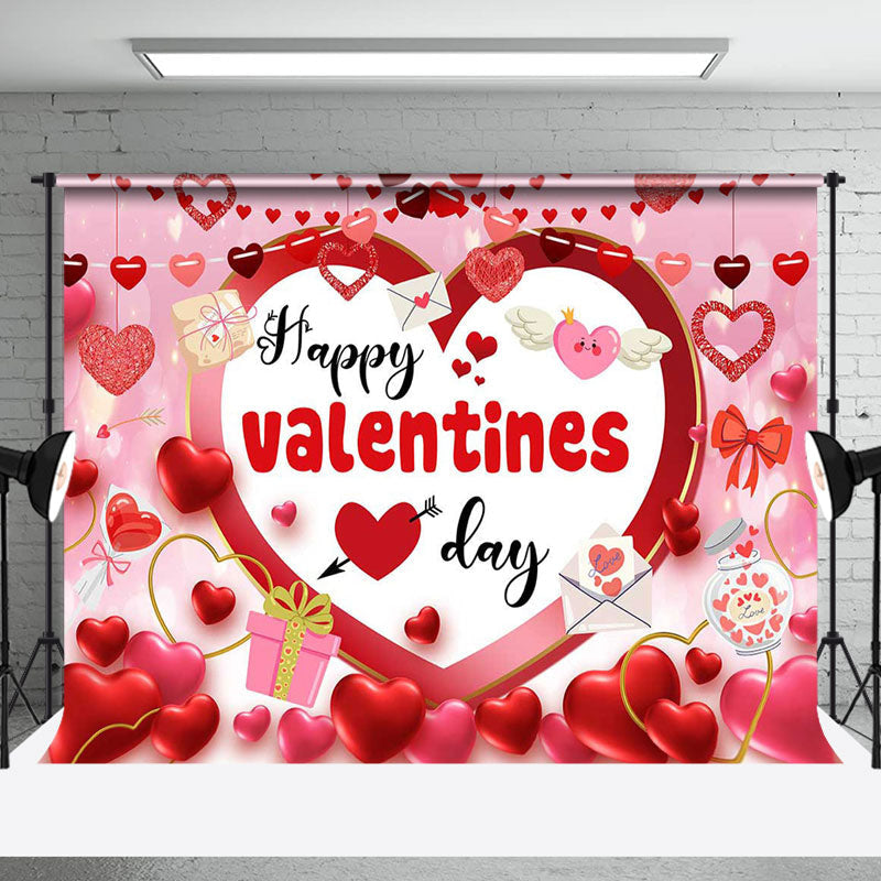 Aperturee - Aperturee Pink Romantic Balloons Happy Valentines Day Backdrop