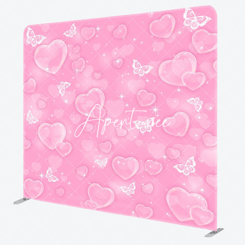 Aperturee - Aperturee Pink Romantic Heart Bubbles Square Tension Backdrop