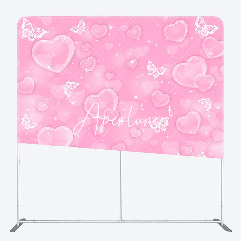 Aperturee - Aperturee Pink Romantic Heart Bubbles Square Tension Backdrop