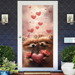 Aperturee - Aperturee Pink Romantic Hearts Dogs Valentines Day Door Cover