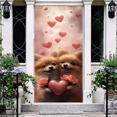 Aperturee - Aperturee Pink Romantic Hearts Dogs Valentines Day Door Cover