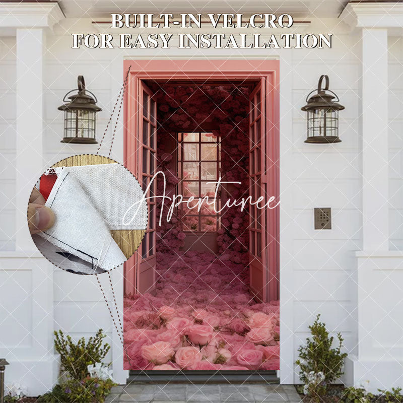 Aperturee - Aperturee Pink Room Romantic Rose Valentines Day Door Cover