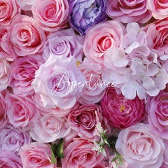 Aperturee - Aperturee Pink Rose Artificial Flower Wedding Decoration On Wall