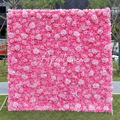 Aperturee - Aperturee Pink Rose Faux Floral Wall Backdrop For Wedding