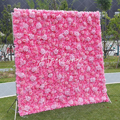 Aperturee - Aperturee Pink Rose Faux Floral Wall Backdrop For Wedding