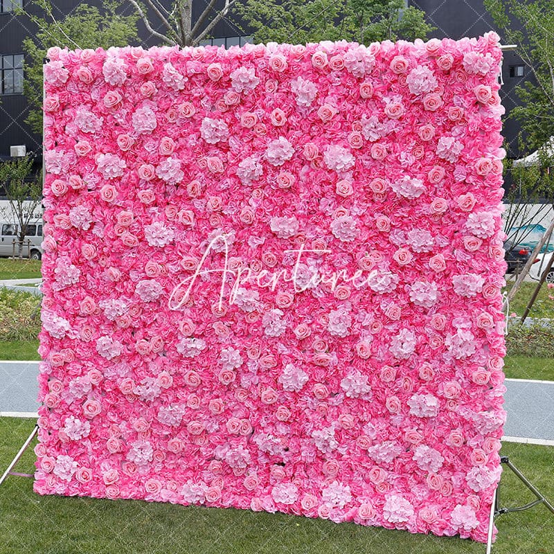 Aperturee - Aperturee Pink Rose Faux Floral Wall Backdrop For Wedding